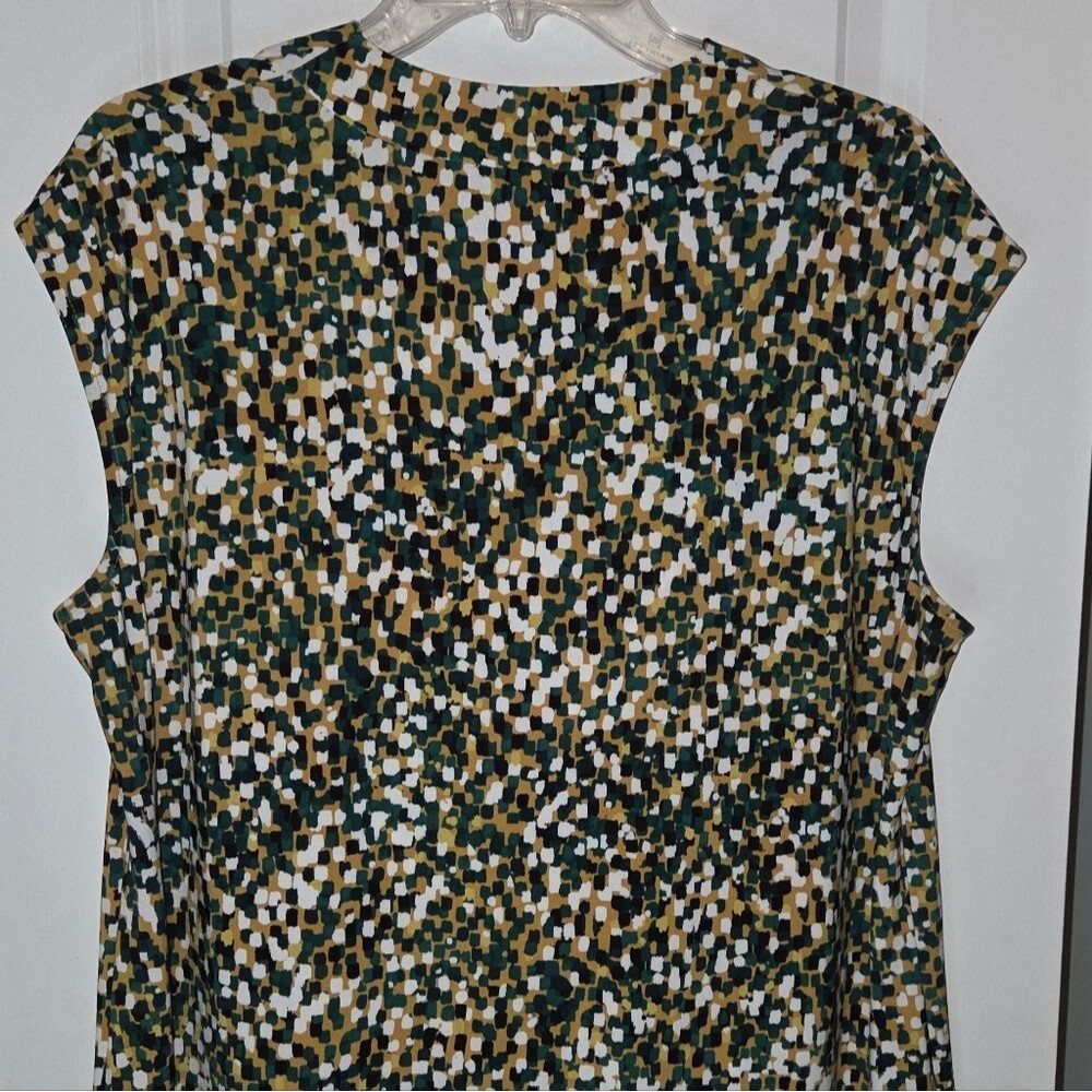 Kasper Green Gold Multi Print Stretch Sleeveless Blouse Tank Top - Picture 7 of 9